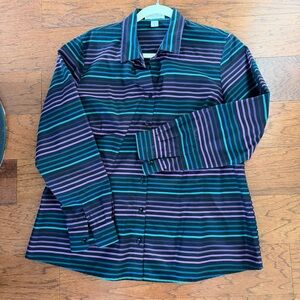 Coldwater Creek women’s  Striped Button-Up Shirt in Teal, Purple & Black size 1X